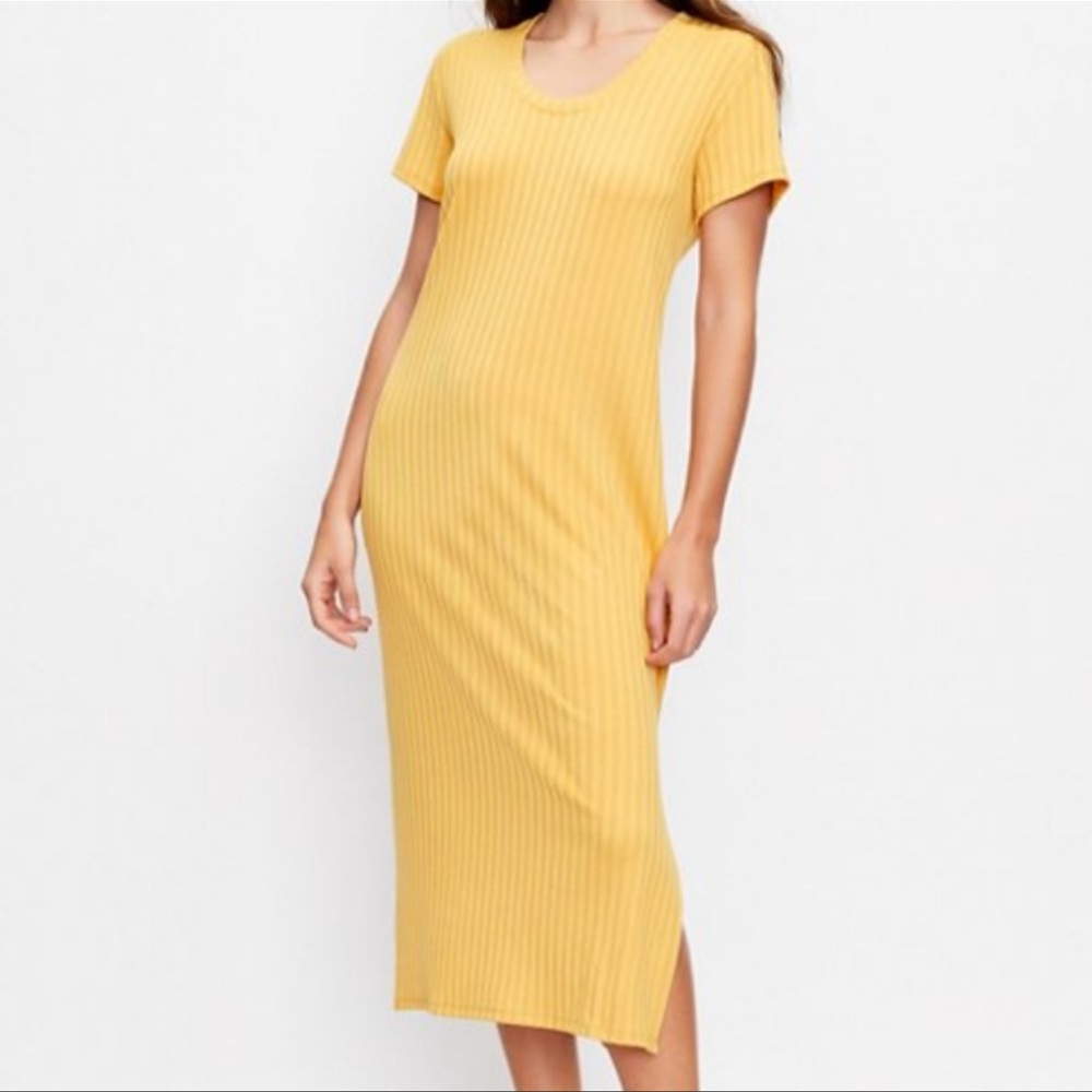 Loft Beach Ribbed Midi Dress Yellow Size XXL